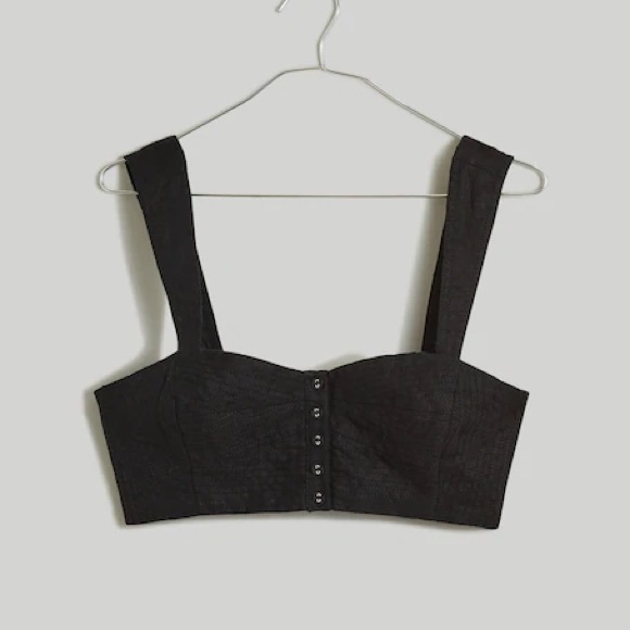 NWT Madewell Black Button-Front Crop Top 100% Linen Sweetheart Bralette - 6 - Picture 5 of 9